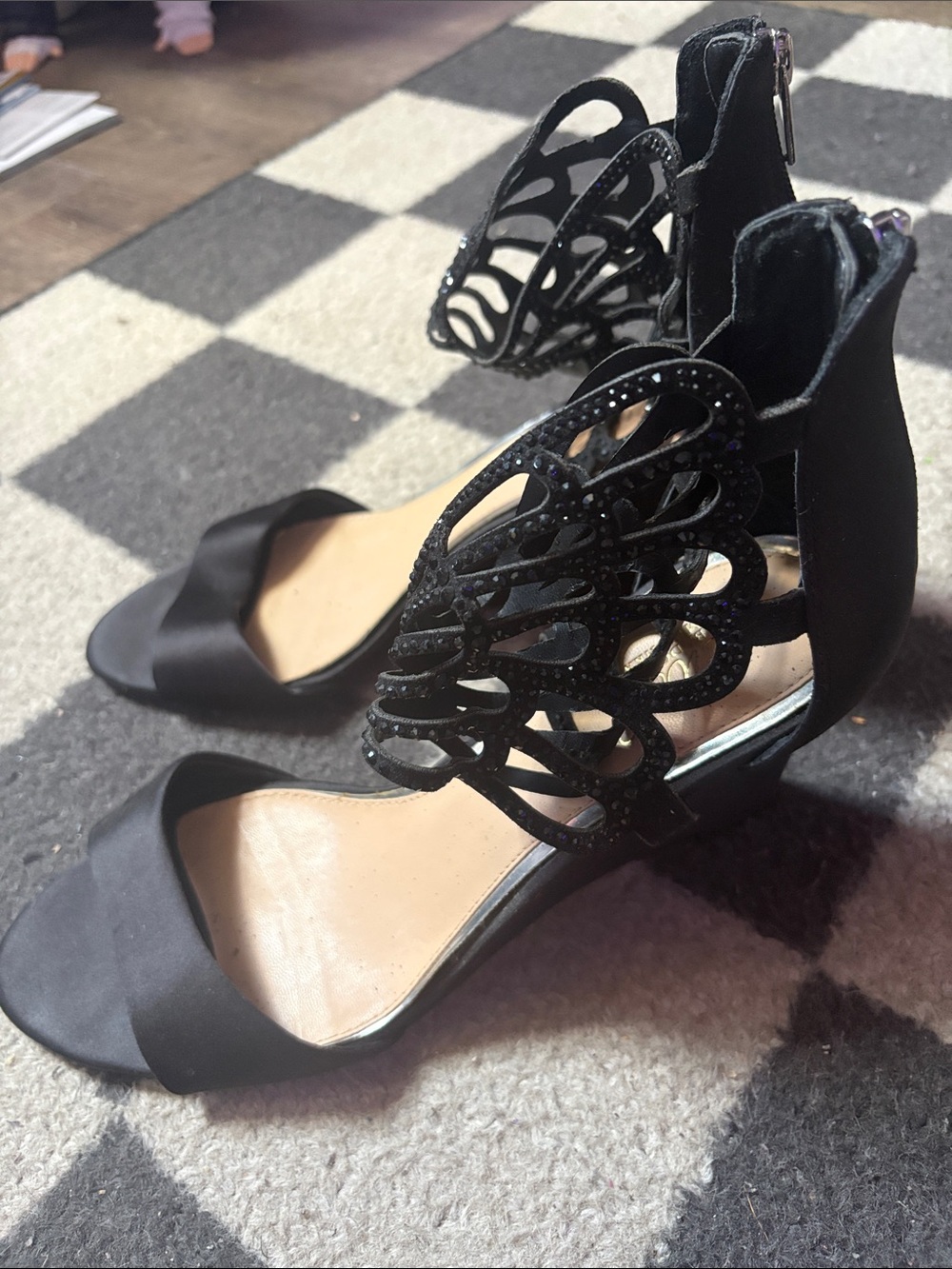 Black Butterfly Cutout Heels with Rhinestone Detail